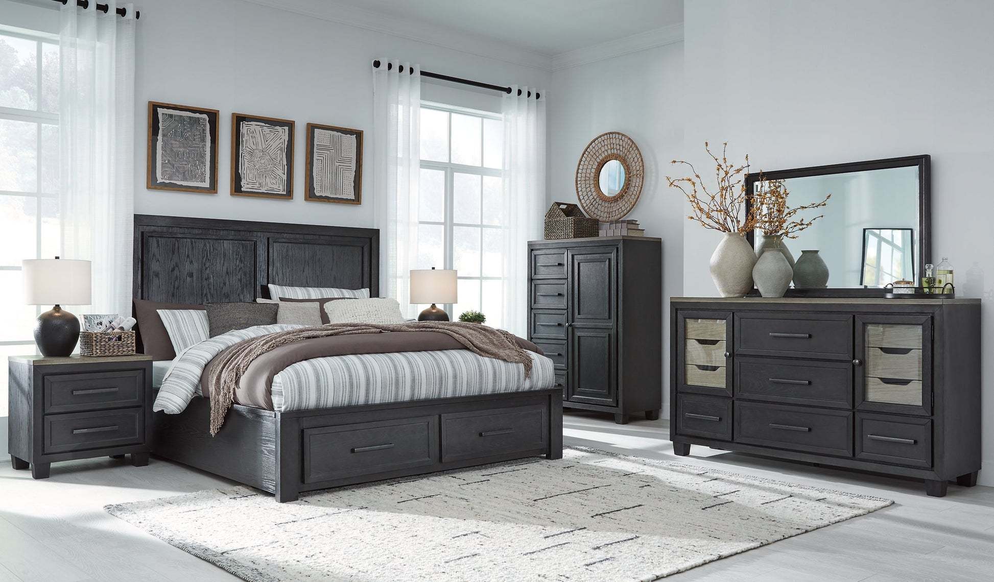 Foyland California King Panel Storage Bed with Mirrored Dresser, Chest and 2 Nightstands at Cloud 9 Mattress & Furniture furniture, home furnishing, home decor