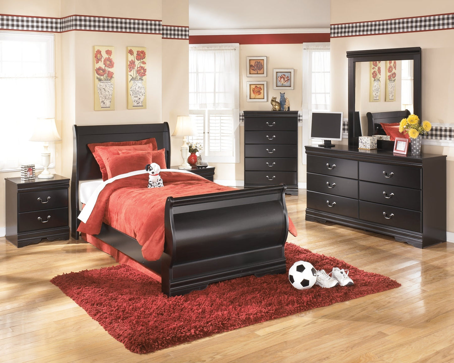 Huey Vineyard Twin Sleigh Bed with Mirrored Dresser, Chest and Nightstand at Cloud 9 Mattress & Furniture furniture, home furnishing, home decor