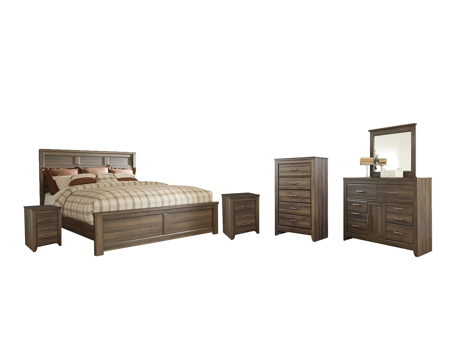 Juararo Queen Panel Bed with Mirrored Dresser, Chest and 2 Nightstands at Cloud 9 Mattress & Furniture furniture, home furnishing, home decor