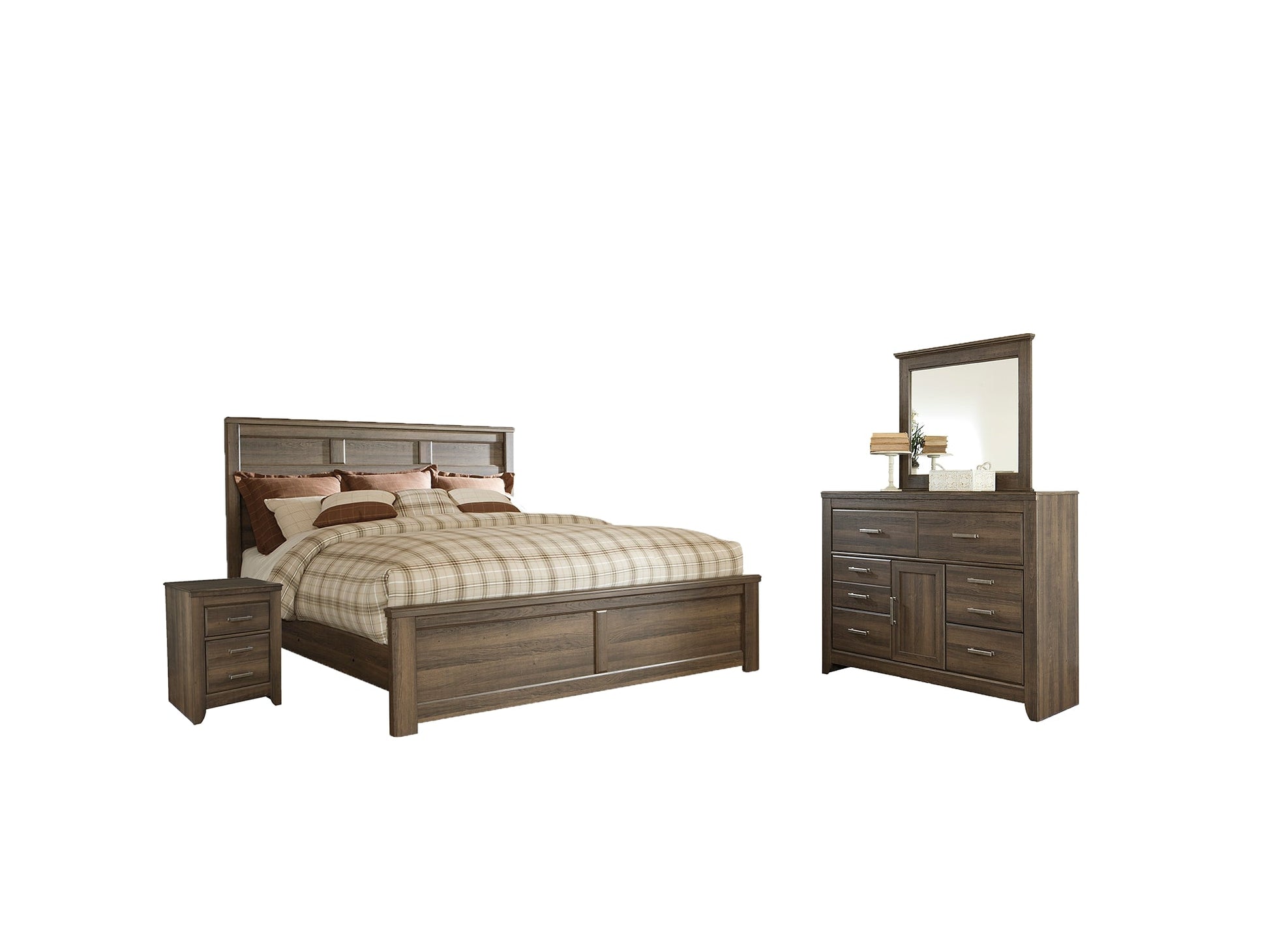 Juararo King Panel Bed with Mirrored Dresser and 2 Nightstands at Cloud 9 Mattress & Furniture furniture, home furnishing, home decor