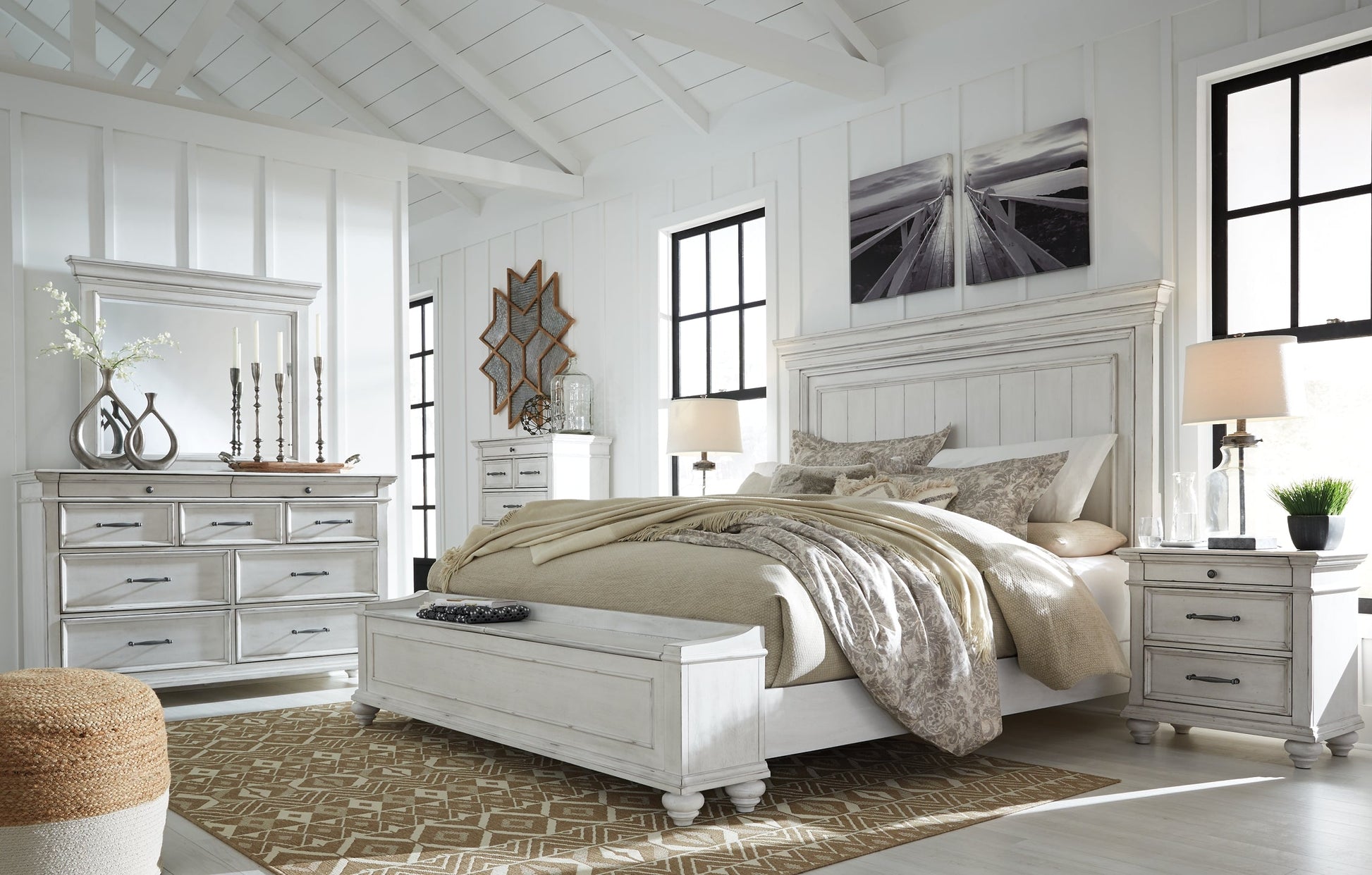 Kanwyn King Panel Bed with Storage with Mirrored Dresser and 2 Nightstands at Cloud 9 Mattress & Furniture furniture, home furnishing, home decor