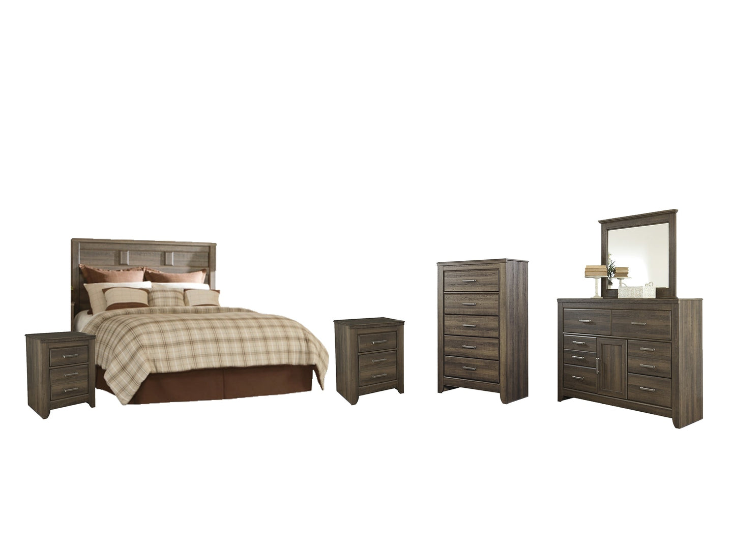 Juararo Queen Panel Headboard with Mirrored Dresser, Chest and 2 Nightstands at Cloud 9 Mattress & Furniture furniture, home furnishing, home decor