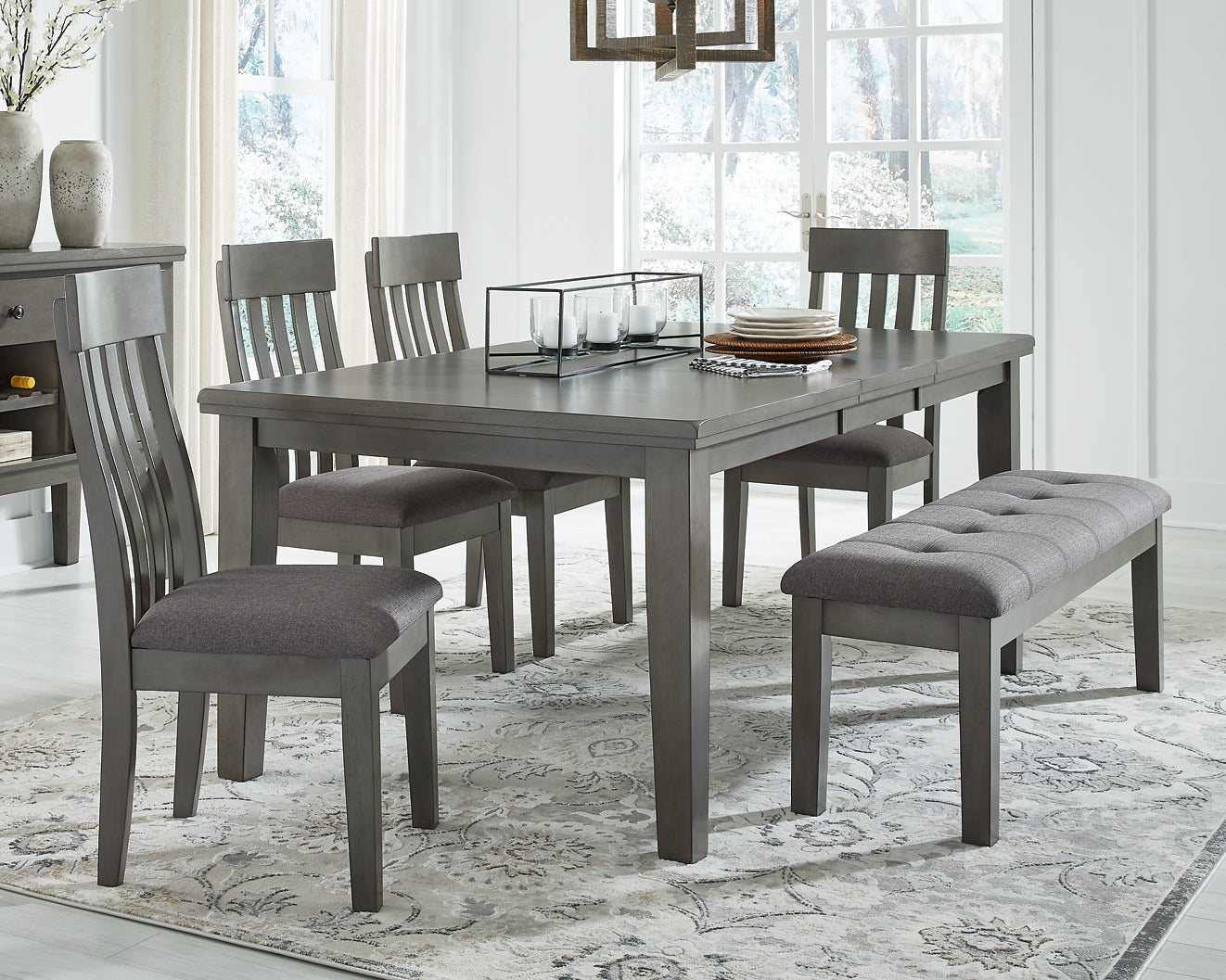 Hallanden Dining Table and 4 Chairs and Bench at Cloud 9 Mattress & Furniture furniture, home furnishing, home decor