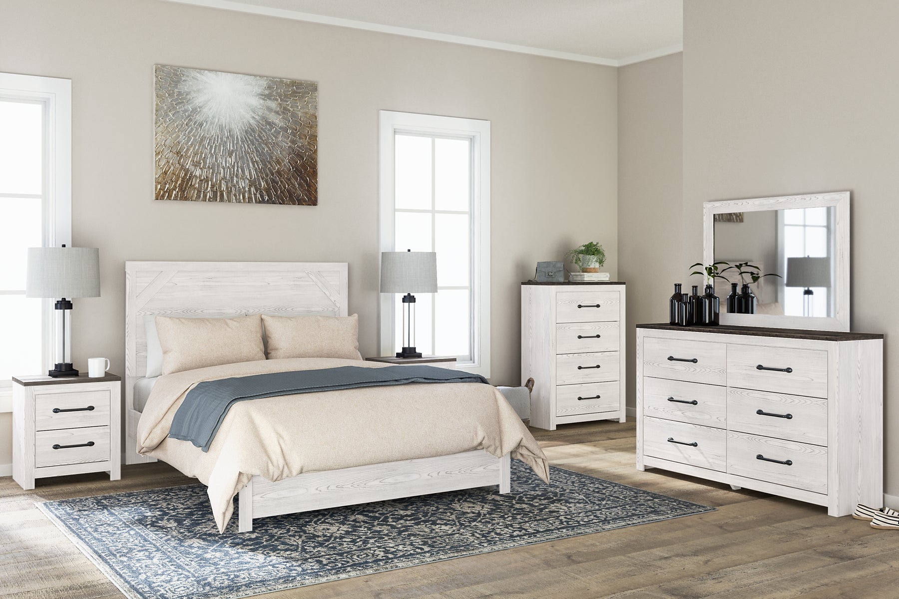 Gerridan Queen Panel Bed with Mirrored Dresser, Chest and 2 Nightstands at Cloud 9 Mattress & Furniture furniture, home furnishing, home decor