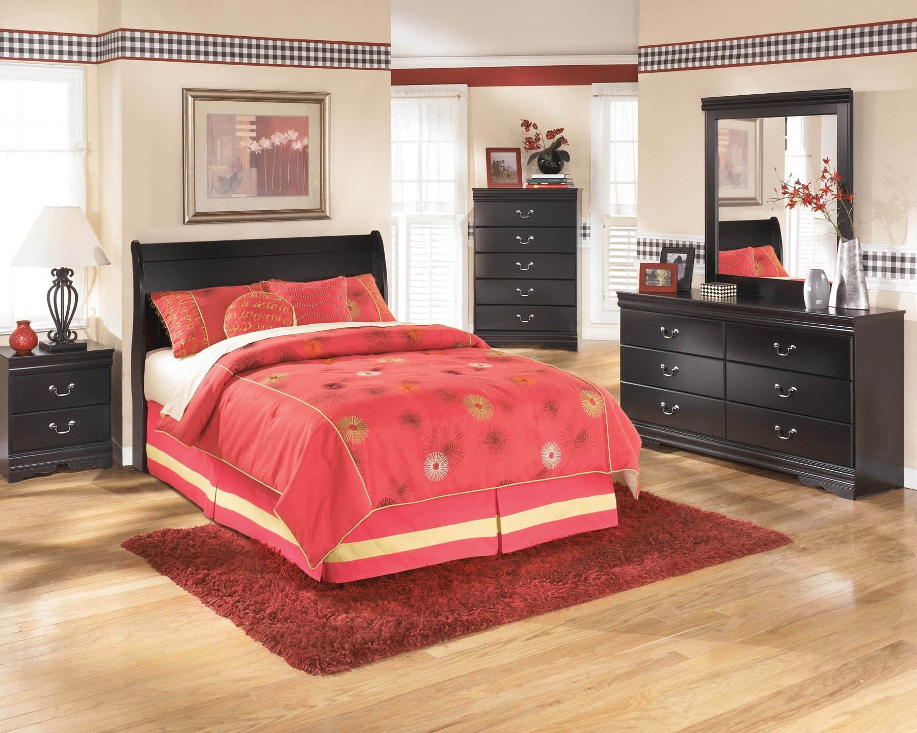 Huey Vineyard Full Sleigh Headboard with Mirrored Dresser, Chest and 2 Nightstands at Cloud 9 Mattress & Furniture furniture, home furnishing, home decor