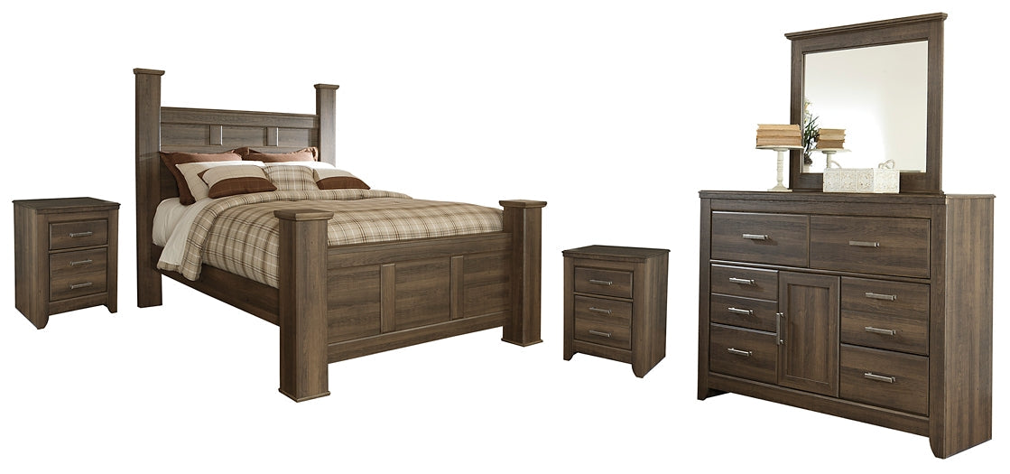 Juararo Queen Poster Bed with Mirrored Dresser and 2 Nightstands at Cloud 9 Mattress & Furniture furniture, home furnishing, home decor