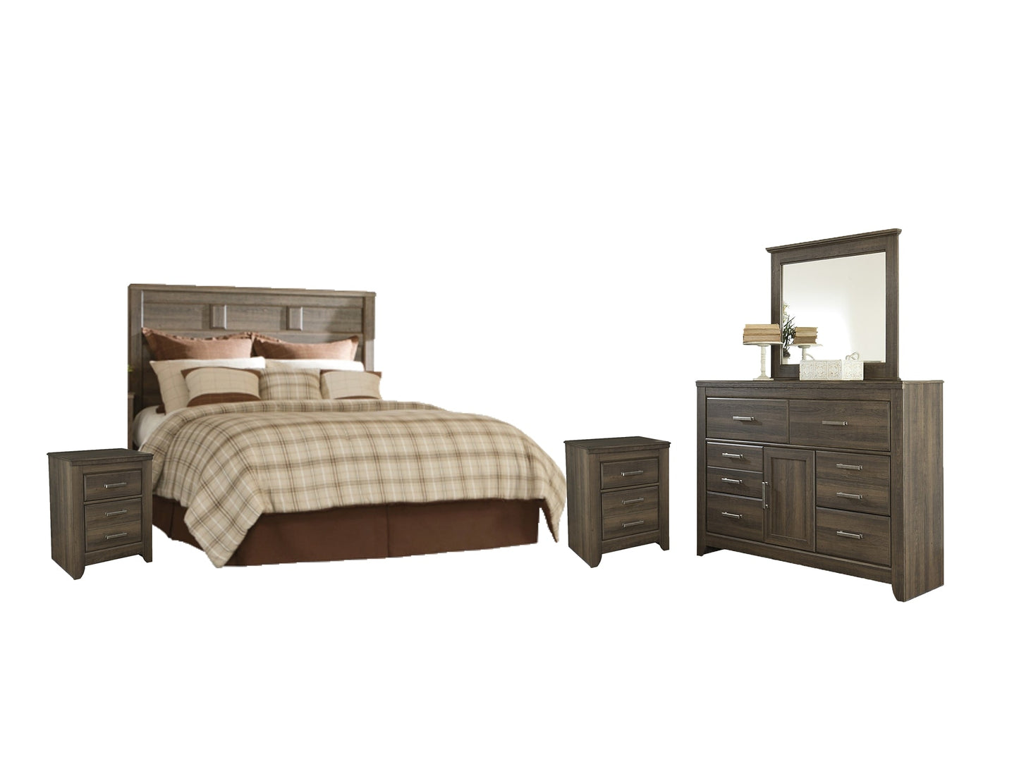 Juararo Queen Panel Headboard with Mirrored Dresser and 2 Nightstands at Cloud 9 Mattress & Furniture furniture, home furnishing, home decor