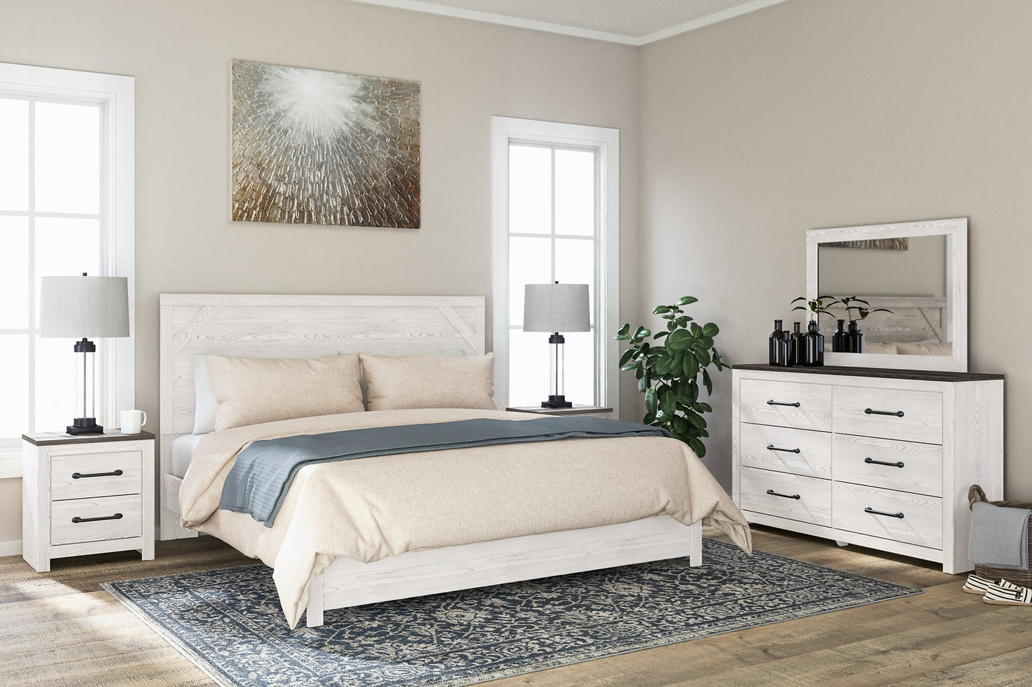 Gerridan King Panel Bed with Mirrored Dresser and 2 Nightstands at Cloud 9 Mattress & Furniture furniture, home furnishing, home decor