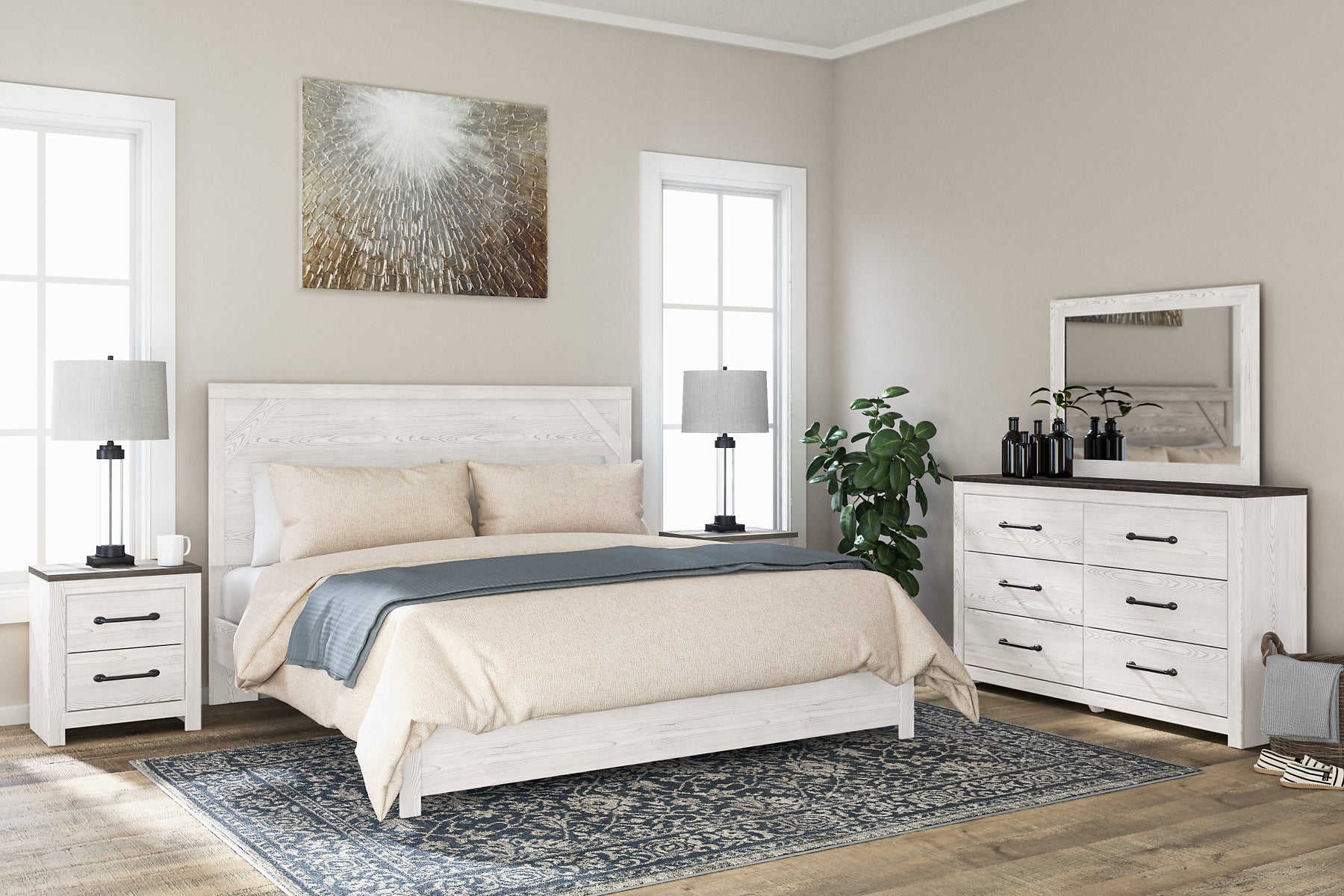 Gerridan King Panel Bed with Mirrored Dresser and 2 Nightstands at Cloud 9 Mattress & Furniture furniture, home furnishing, home decor