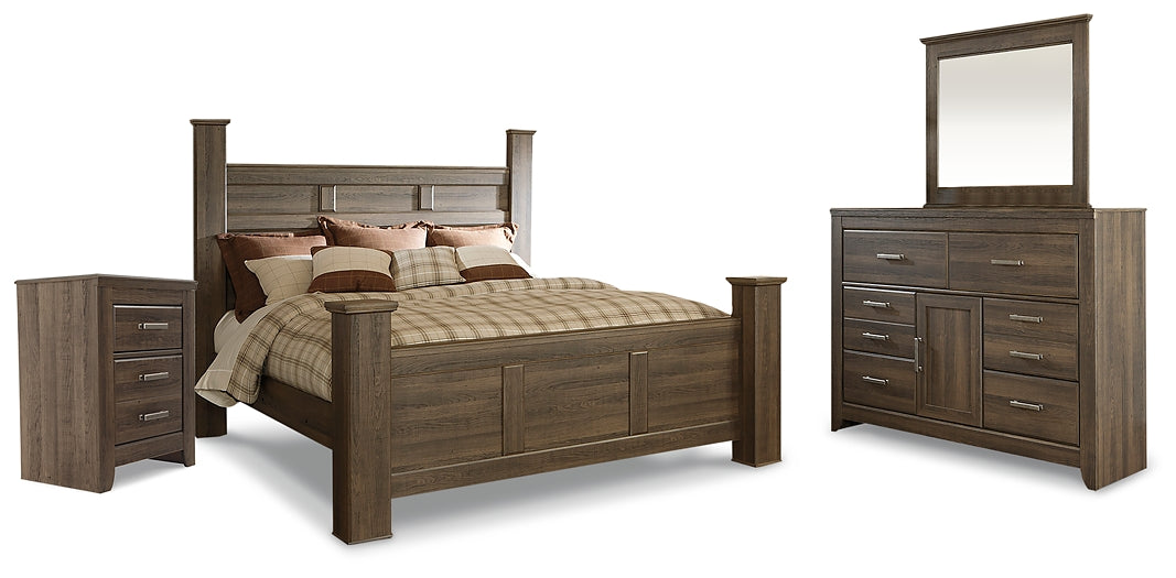 Juararo King Poster Bed with Mirrored Dresser and Nightstand at Cloud 9 Mattress & Furniture furniture, home furnishing, home decor