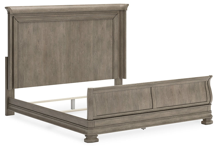 Lexorne King Sleigh Bed with Mirrored Dresser and Chest