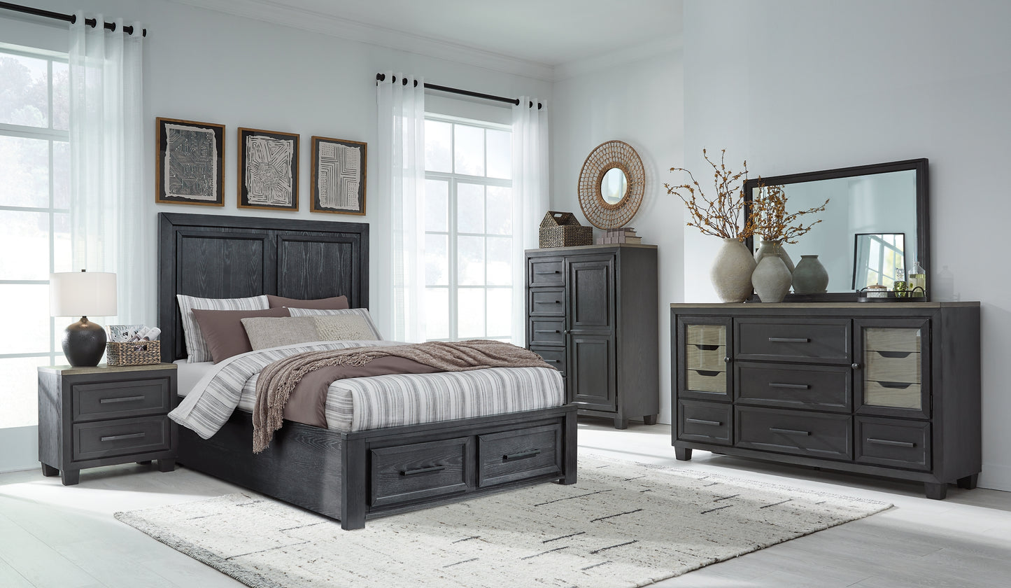 Foyland Queen Panel Storage Bed with Mirrored Dresser