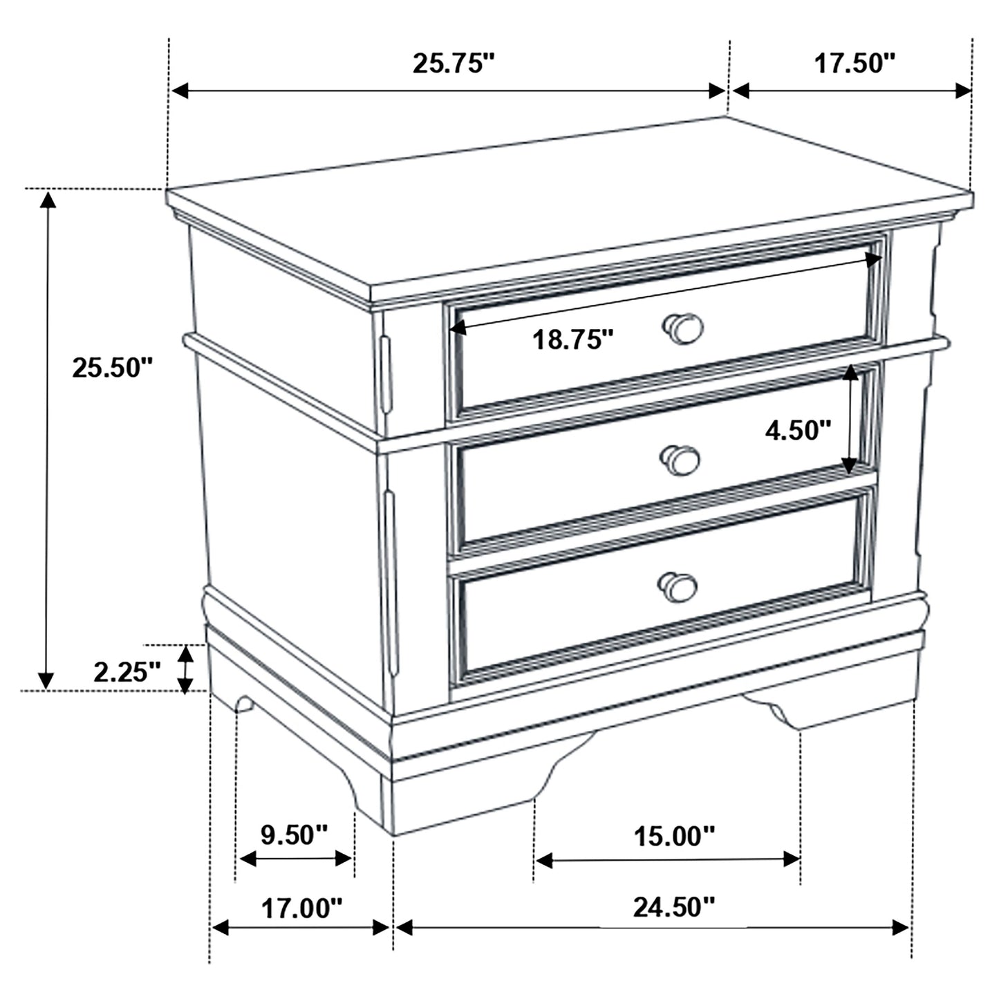 Manchester 3-drawer Nightstand Wheat Brown