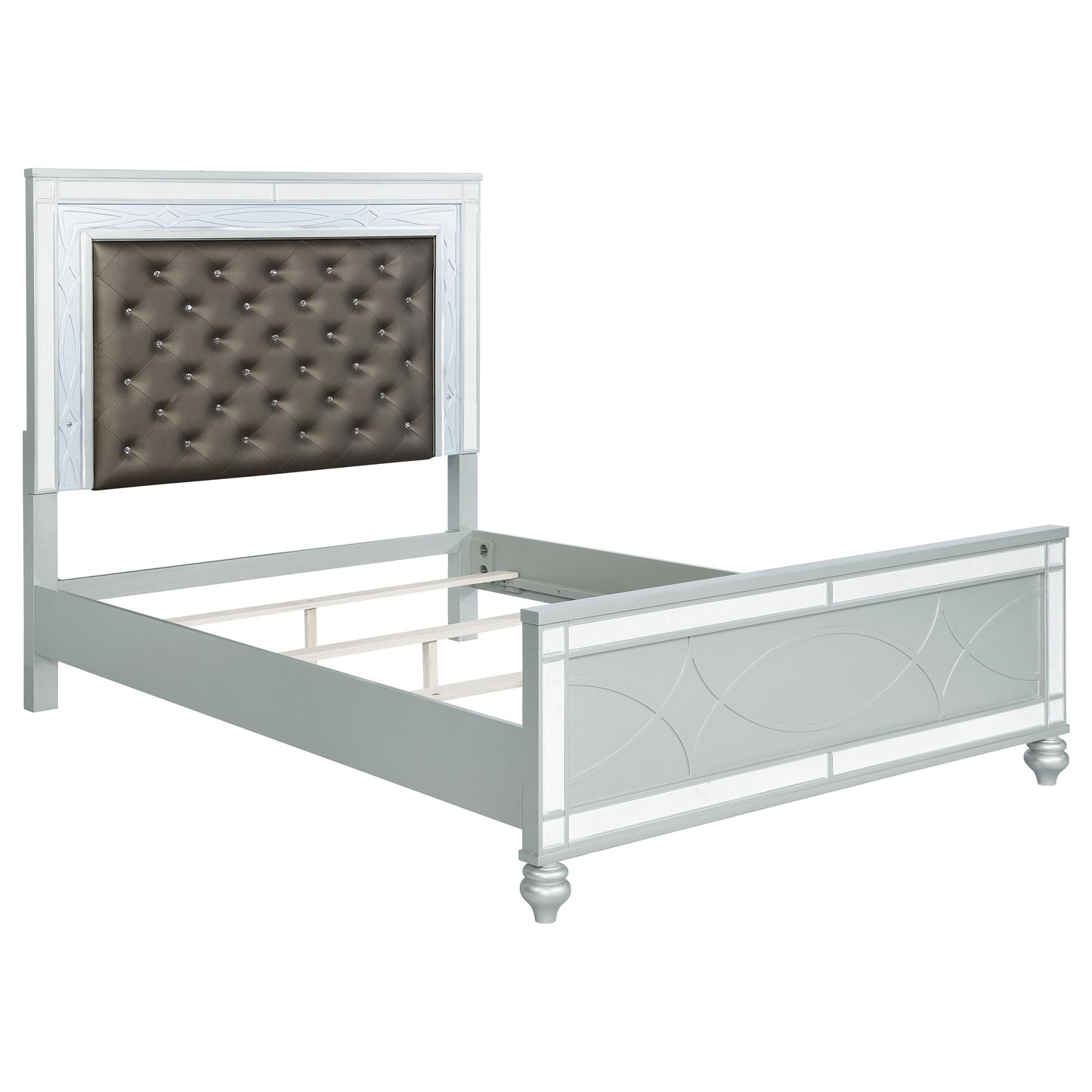 Gunnison Wood Queen LED Panel Bed Silver Metallic