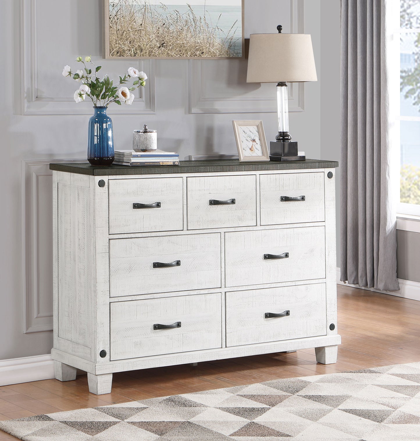 Lilith 7-drawer Dresser Distressed White