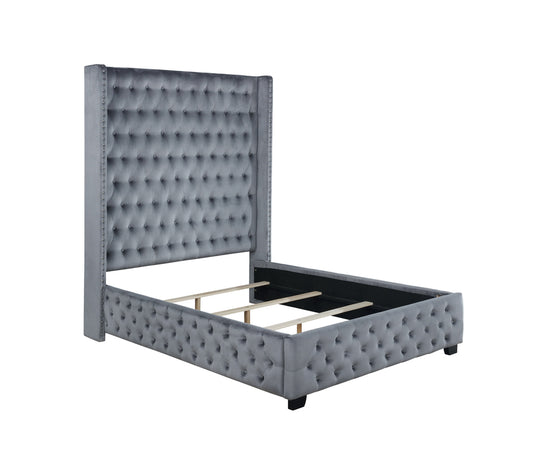 Rocori Upholstered Eastern King Wingback Bed Grey