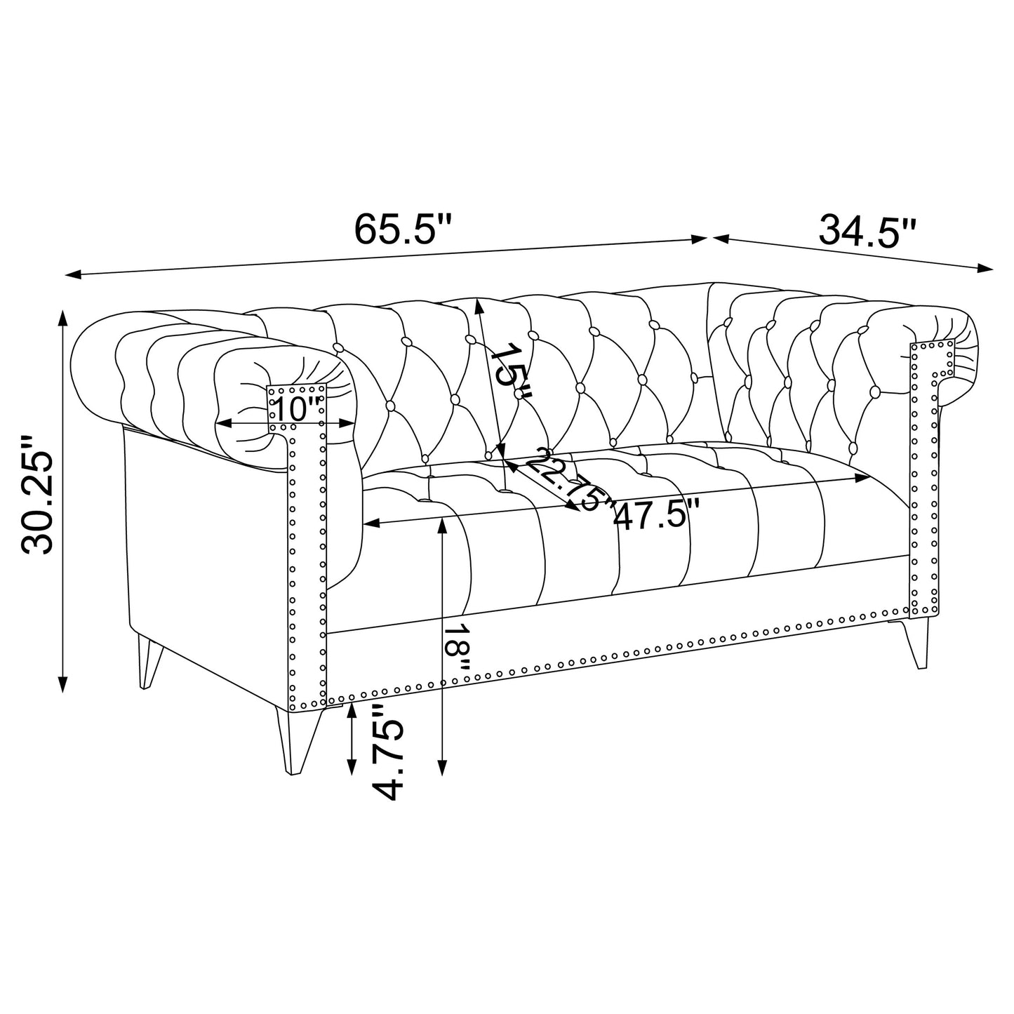 Bleker Upholstered Tuxedo Arm Tufted Loveseat Blue