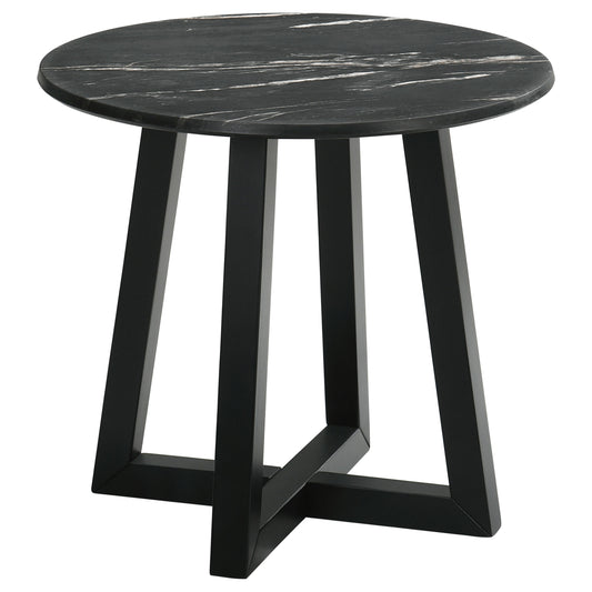 Skylark Round Marble-like SmartTop Side End Table Black