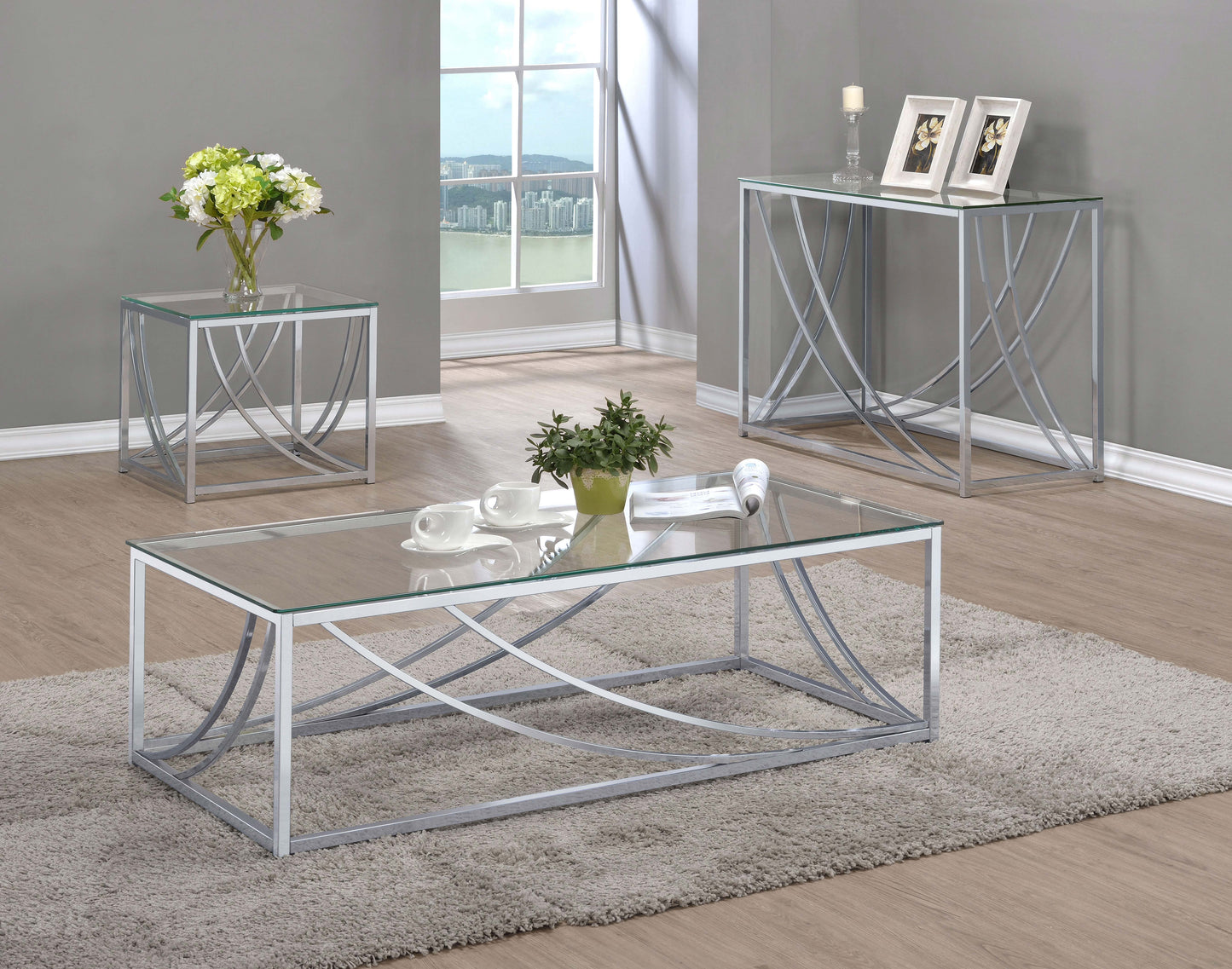 Lille Square Glass Top Side End Table Chrome