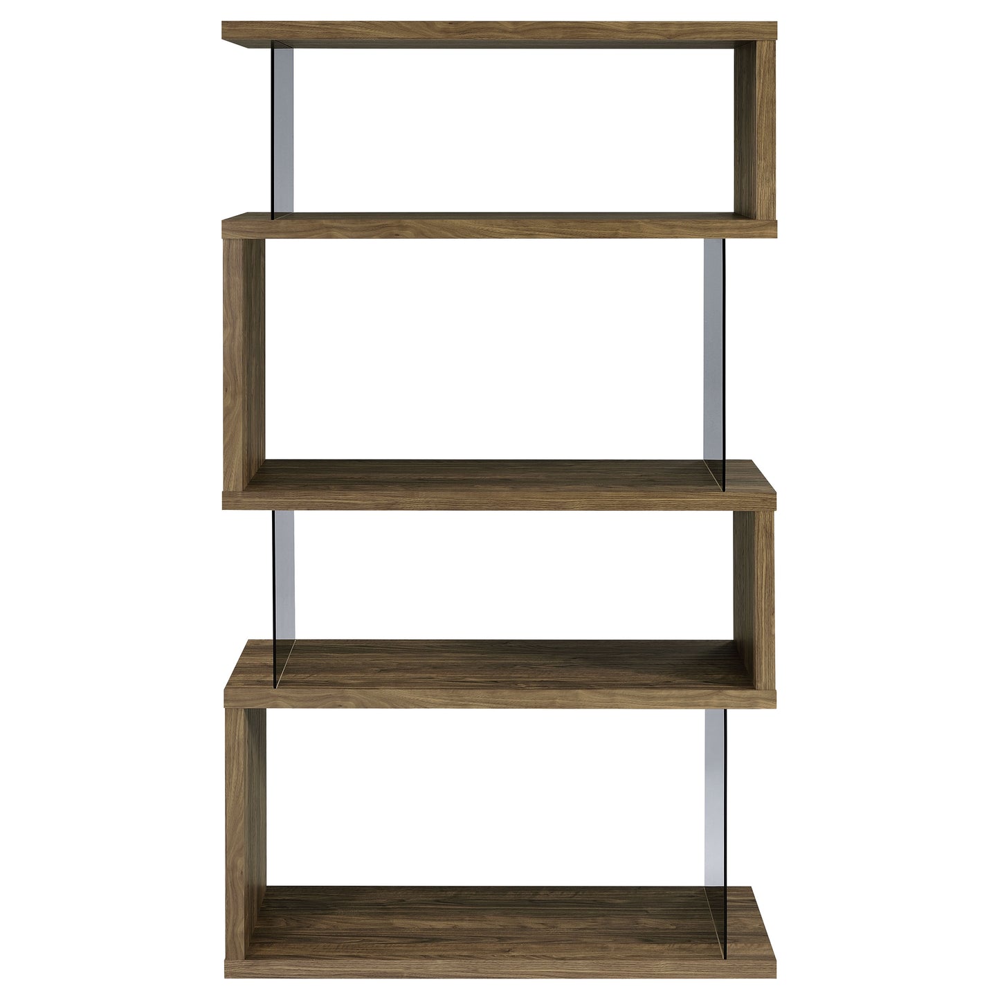 Emelle 63-inch 4-shelf Glass Panel Bookshelf Aged Walnut