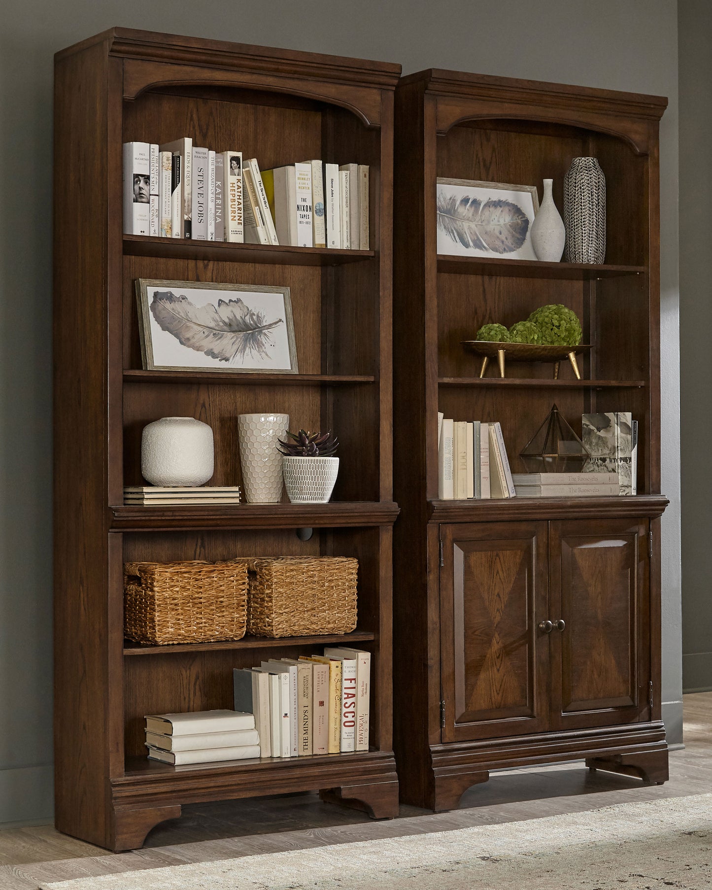 Hartshill 78-inch 3-shelf Cabinet Bookcase Burnished Oak