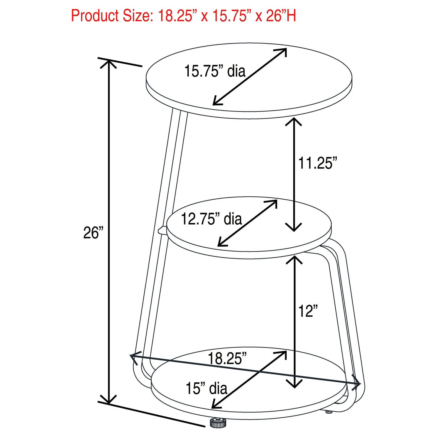 Hilly 3-tier Round Accent Side Table White and Black