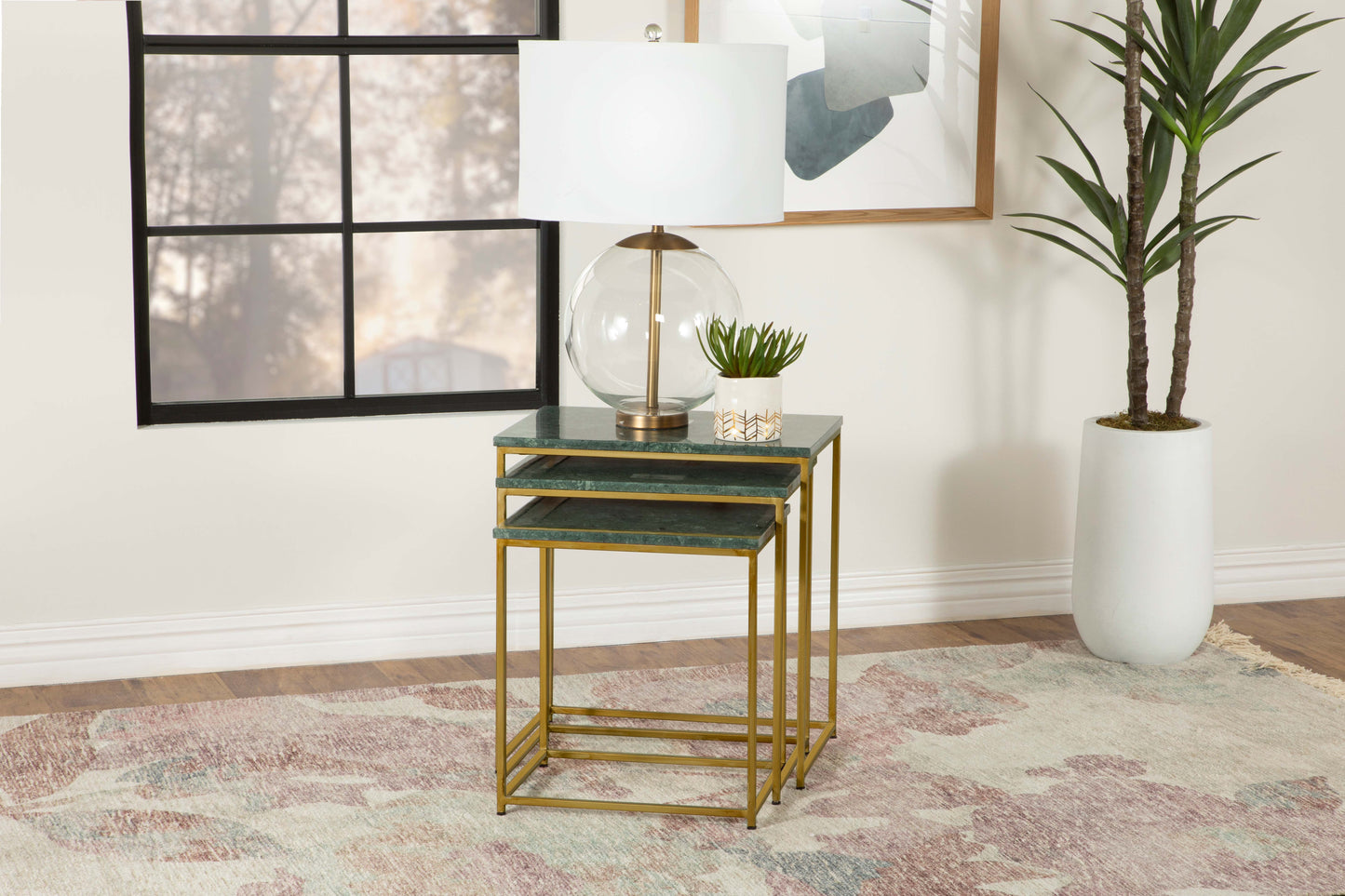 Medora 3-piece Marble Top Nesting Table Set Green