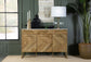 Keaton 3-door Marble Top Herringbone Accent Cabinet Natural