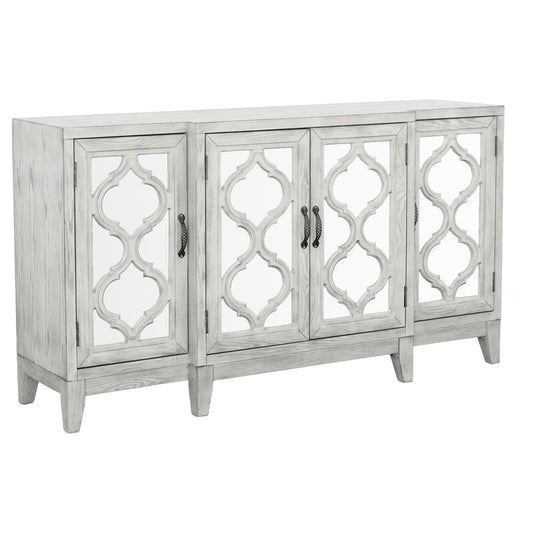 Mckellen 4-door Wood Trellis Accent Cabinet Distressed White