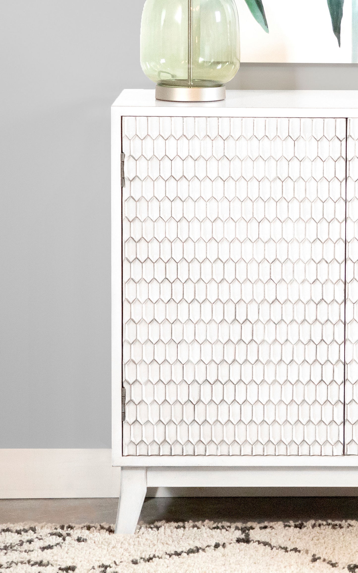 Gambon 2-door Wood Honeycomb Pattern Accent Cabinet White