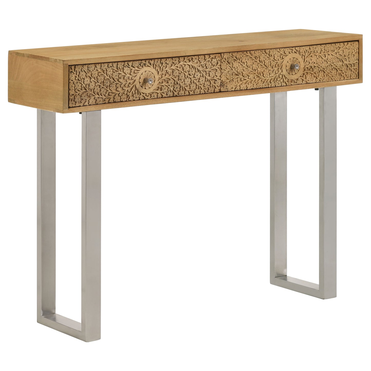 Draco 2-drawer Console Table Hand Carved Details Natural