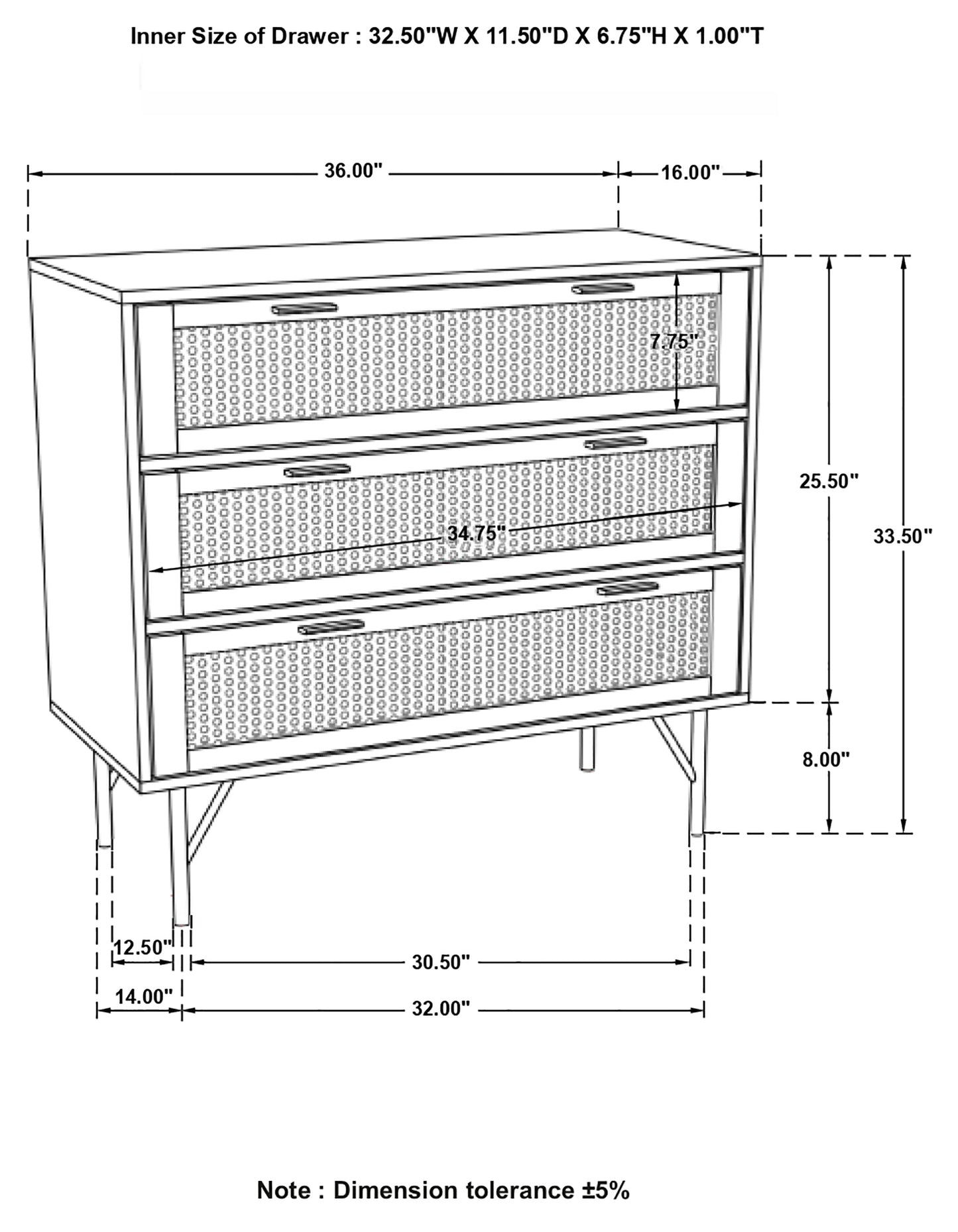 Zamora 3-drawer Wood Accent Cabinet with Woven Cane Natural